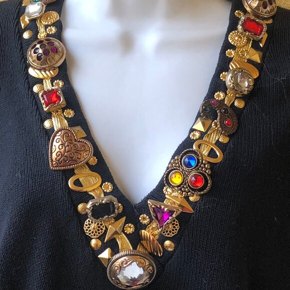 Jaxie's New York Vintage 80’s Embellished Black Sweater Womens Medium - Picture 11 of 14